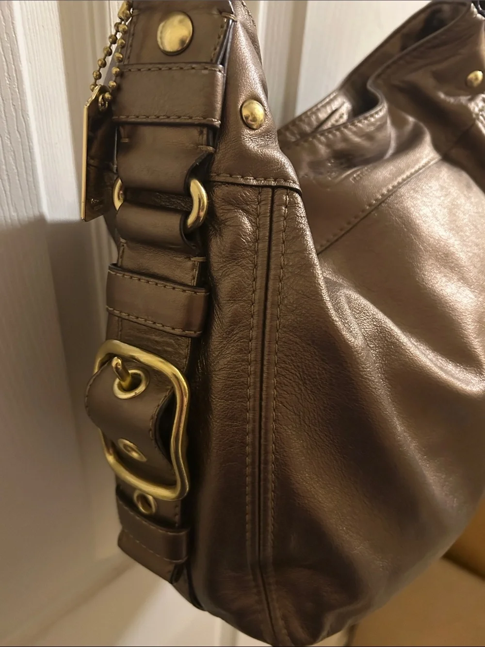 Coach Metallic Bronze Leather Shoulder Bag with Gold Hardware - Picture 5 of 11
